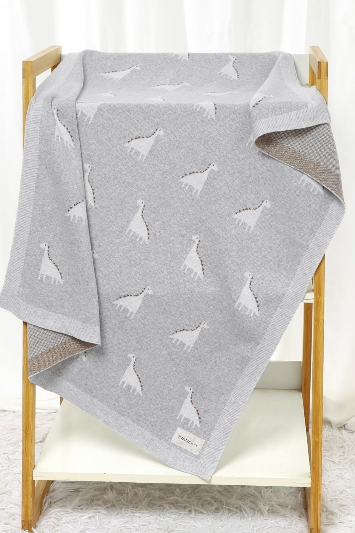 Kız Ve Erkek Bebek Için Triko Örgü Bebek Battaniyesi 85cm X85cm Gri Dino - battani.co