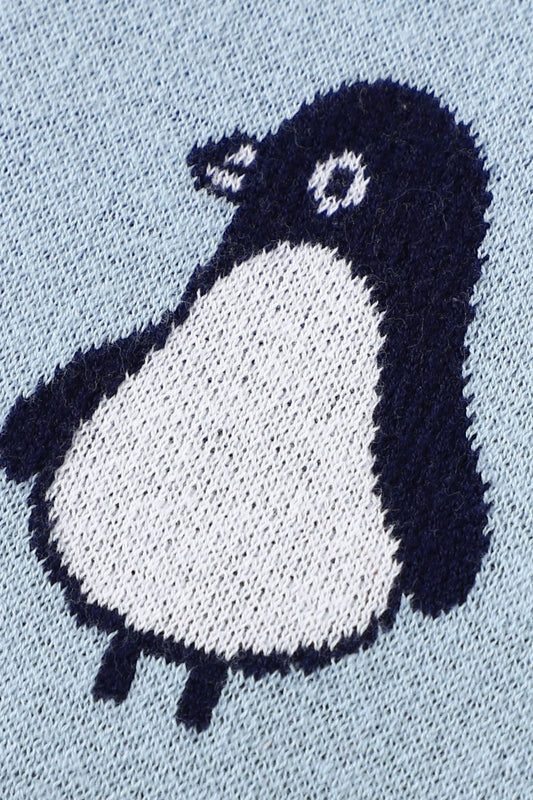 Kız Ve Erkek Bebek Için Triko Örgü Bebek Battaniyesi Bebe Mavi Penguen 90cm X110cm - battani.co