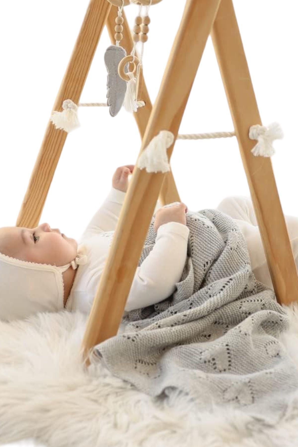 Kız Ve Erkek Bebek Için Triko Örgü Bebek Battaniyesi 85cm X85cm Basic Kalpler Gri - battani.co