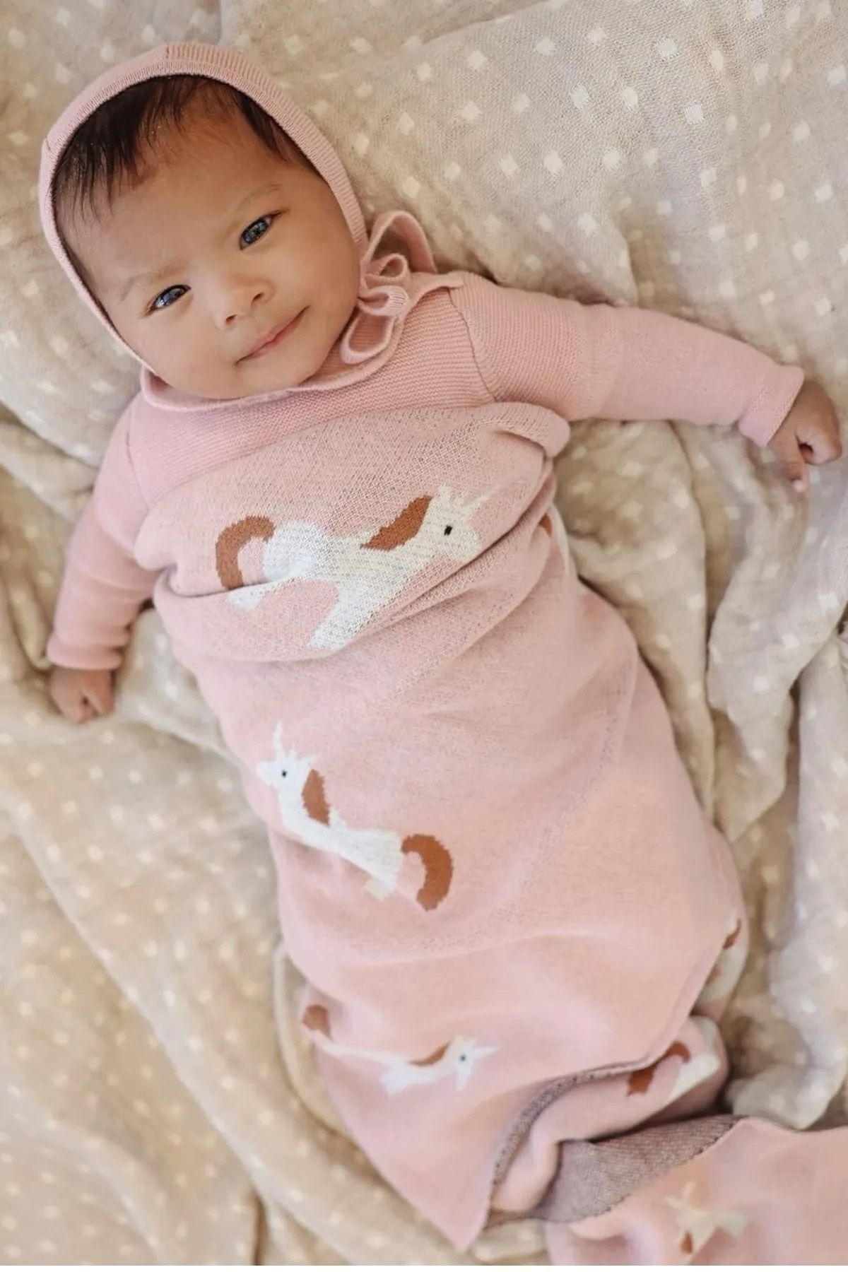 Kız Ve Erkek Bebek Için Triko Örgü Bebek Battaniyesi 90cm X110cm Unicorn Pembe - battani.co