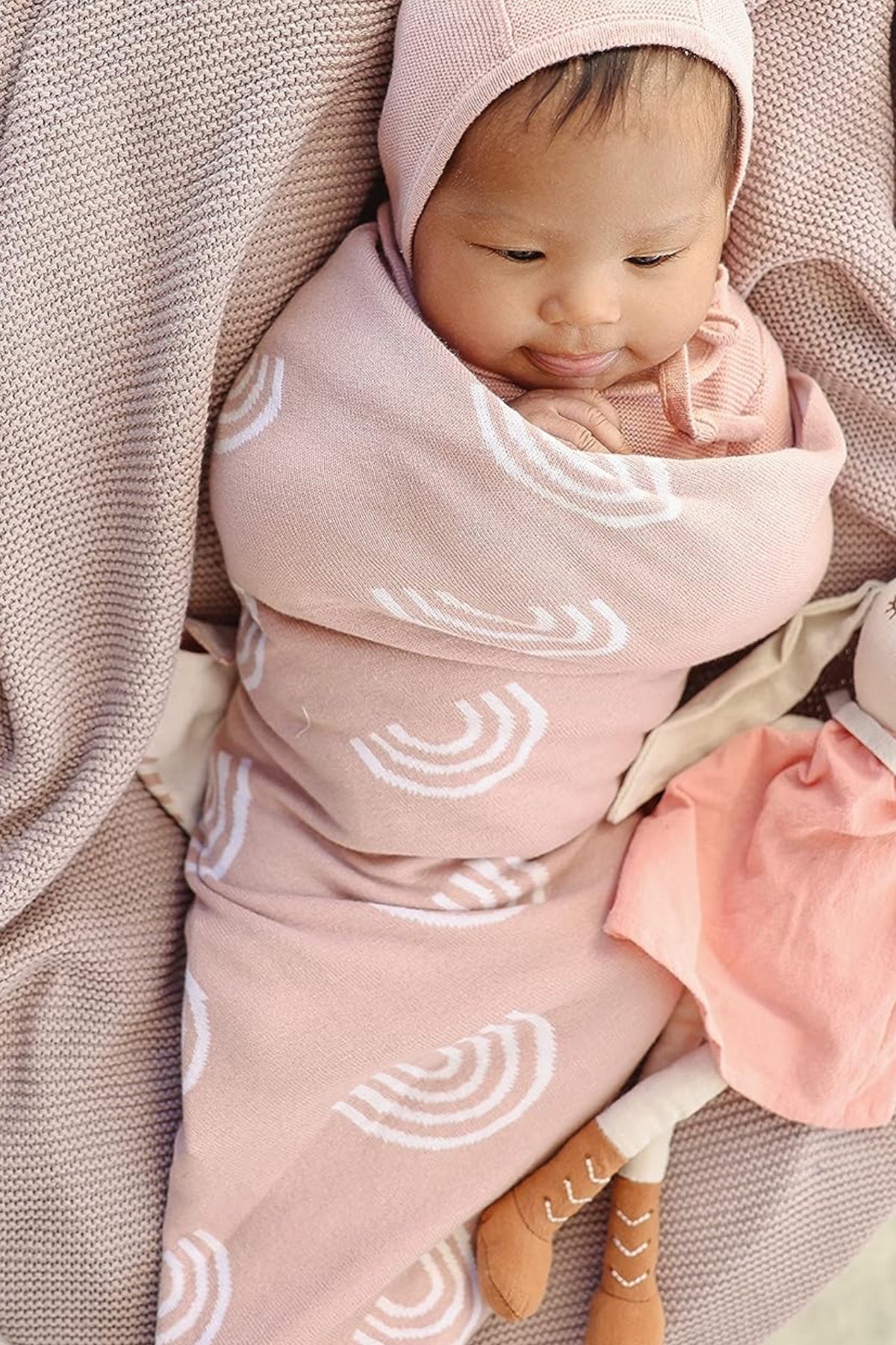 Kız Ve Erkek Bebek Için Örgü Bebek Battaniyesi Rainbow Pembe