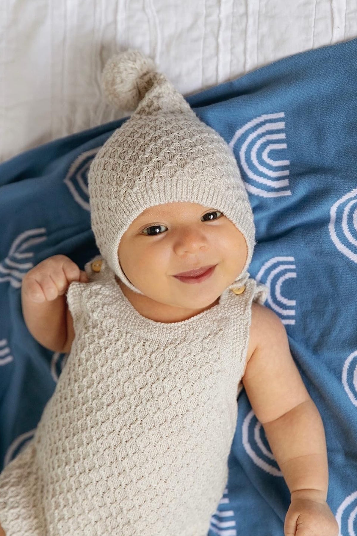 Kız Ve Erkek Bebek Için Örgü Bebek Battaniyesi Rainbow Mavi