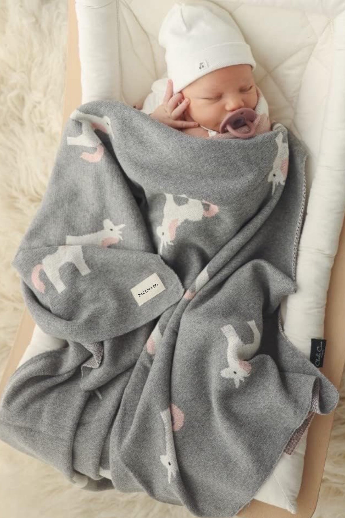 Kız Ve Erkek Bebek Için Örgü Bebek Battaniyesi Unicorn Gri