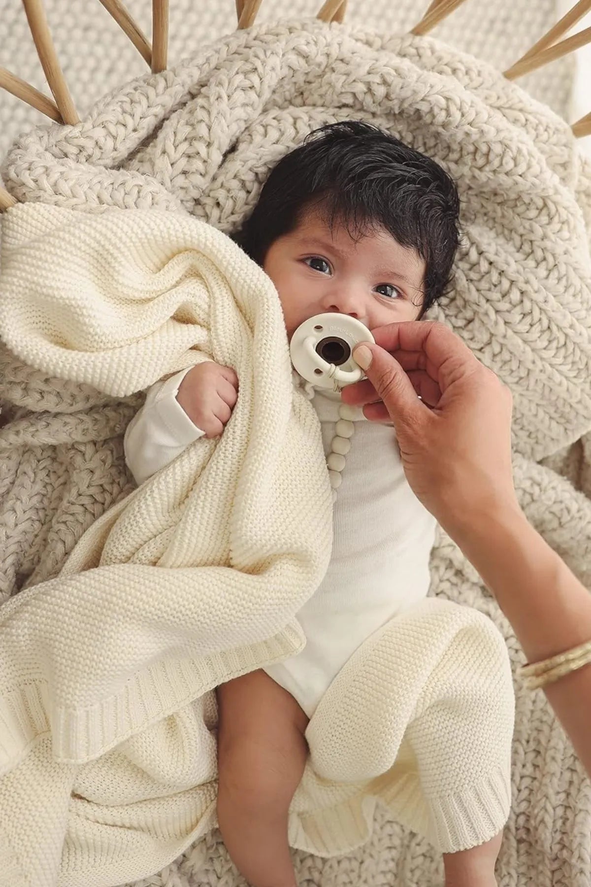 Kız Ve Erkek Bebek Için Örgü Bebek Battaniyesi Basics Krem - battani.co
