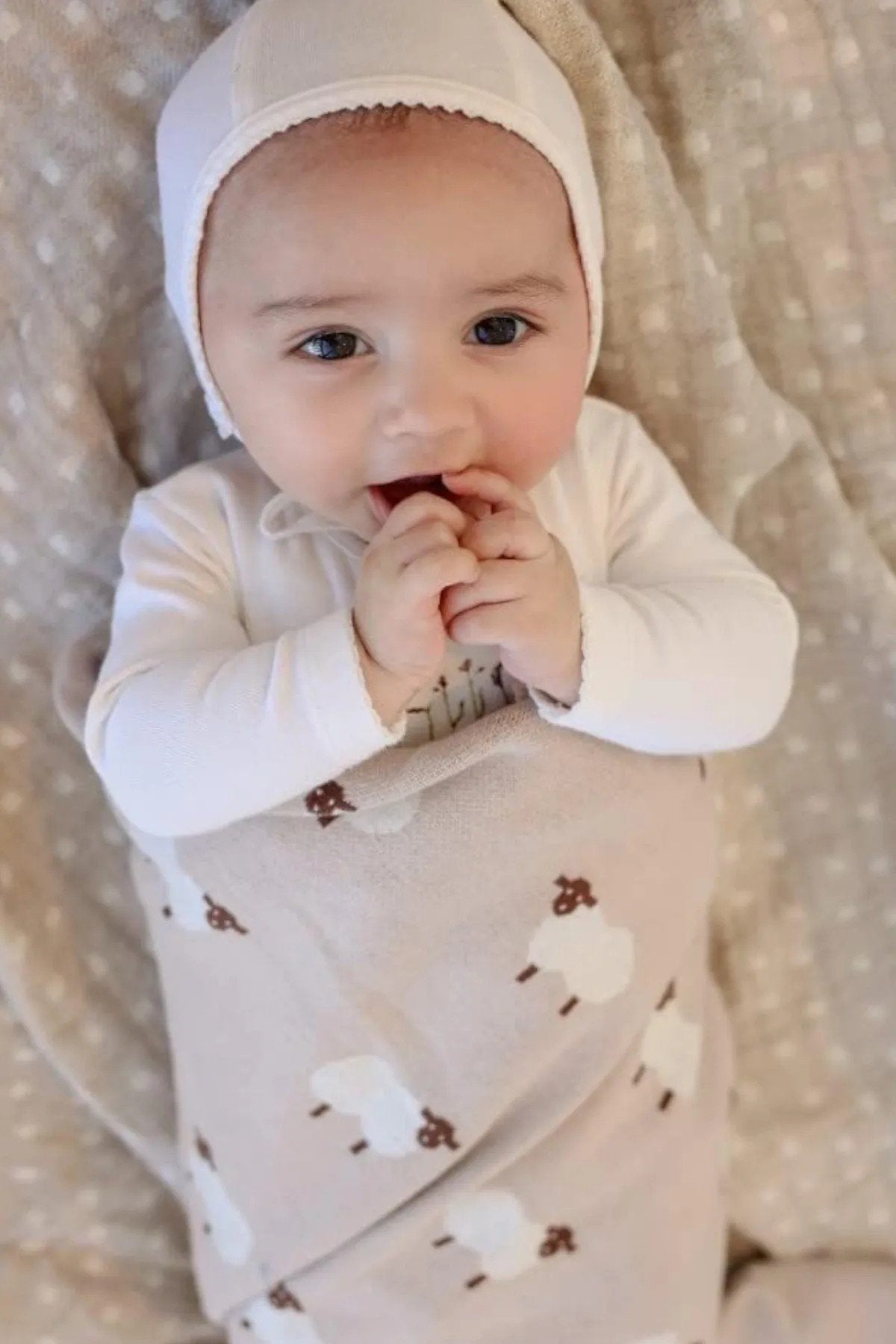 Kız Ve Erkek Bebek Için Örgü Bebek Battaniyesi Koyuncuklar Krem - battani.co