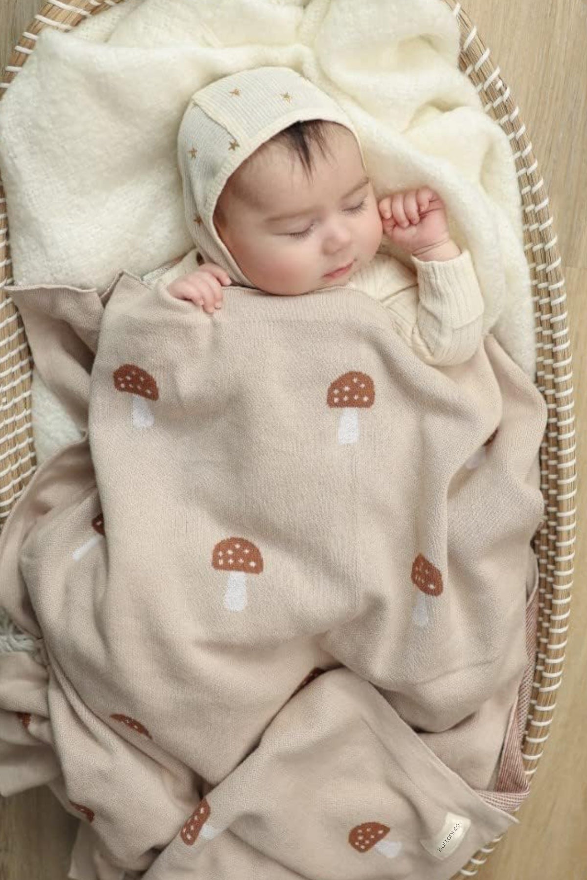 Kız Ve Erkek Bebek Için Örgü Bebek Battaniyesi Mantar Krem - battani.co