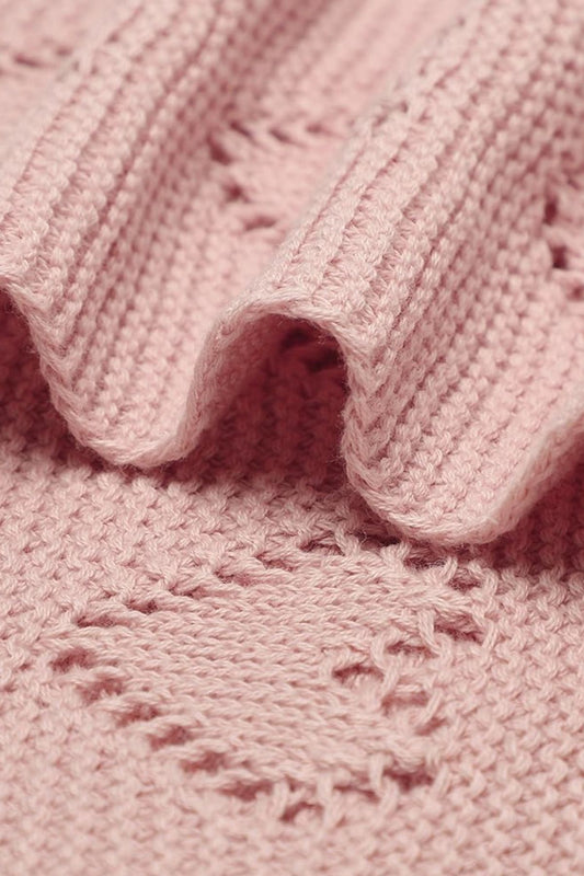 Kız Ve Erkek Bebek Için Triko Örgü Bebek Battaniyesi 90cm X110cm Basic Kalpler Pembe - battani.co