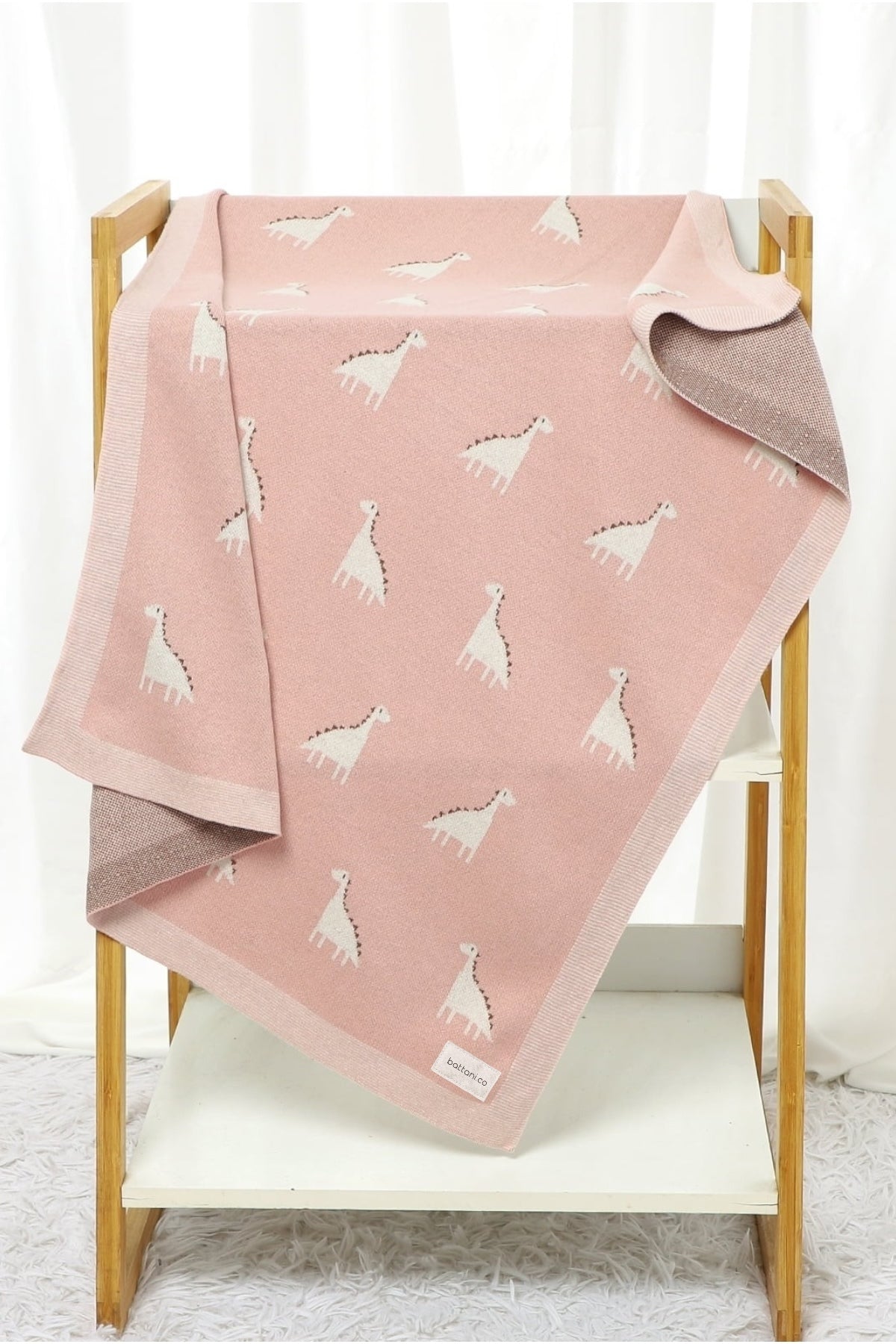 Kız Ve Erkek Bebek Için Triko Örgü Bebek Battaniyesi 85cm X85cm Pembe Dino - battani.co
