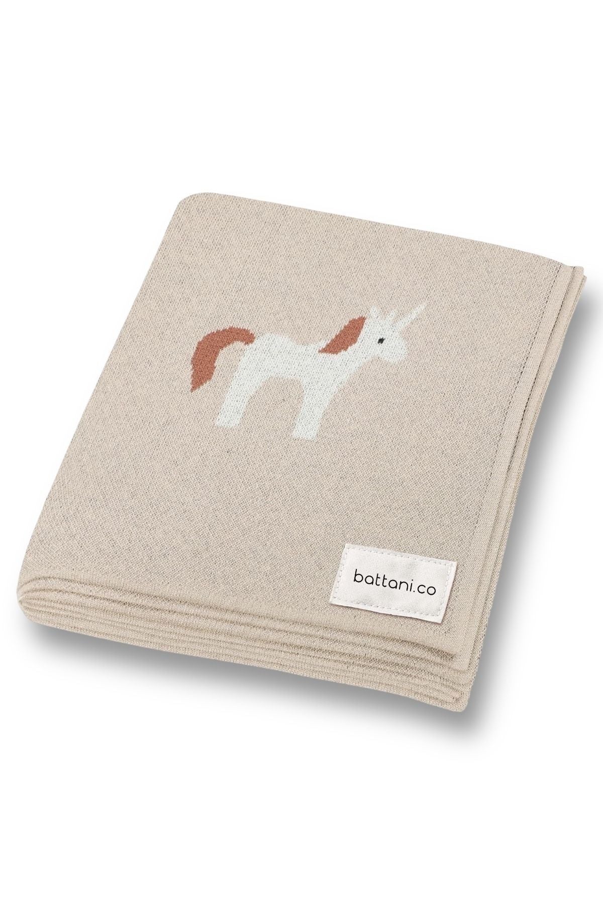 Kız Ve Erkek Bebek Için Triko Örgü Bebek Battaniyesi 85cm X85cm Unicorn Bej - battani.co