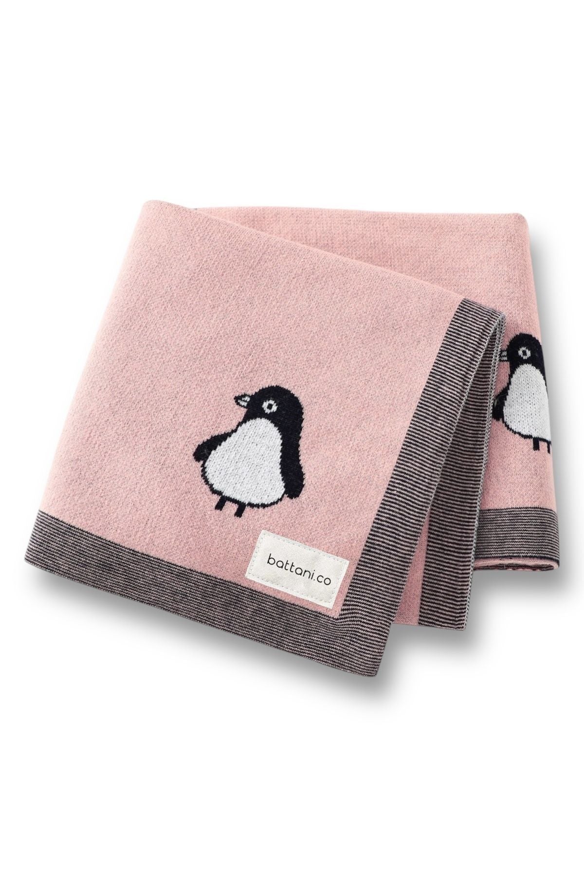Kız Ve Erkek Bebek Için Triko Örgü Bebek Battaniyesi 85cm X85cm Açık Pembe Penguş - battani.co