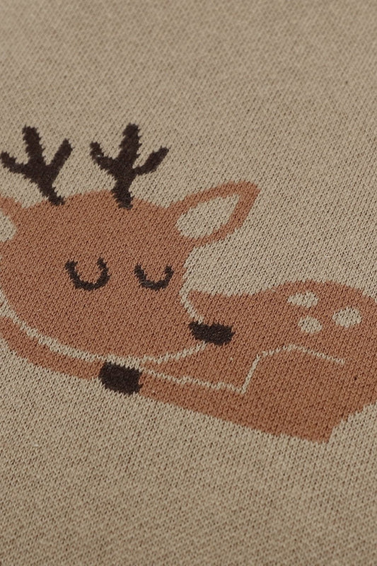 Kız Ve Erkek Bebek Için Triko Örgü Bebek Battaniyesi Kahve Geyik 85cm X85cm - battani.co