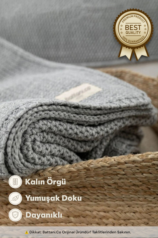 Home Premium Örgü Triko Gri Koltuk Yatak TV Battaniyesi 130x170 cm Gri - battani.co