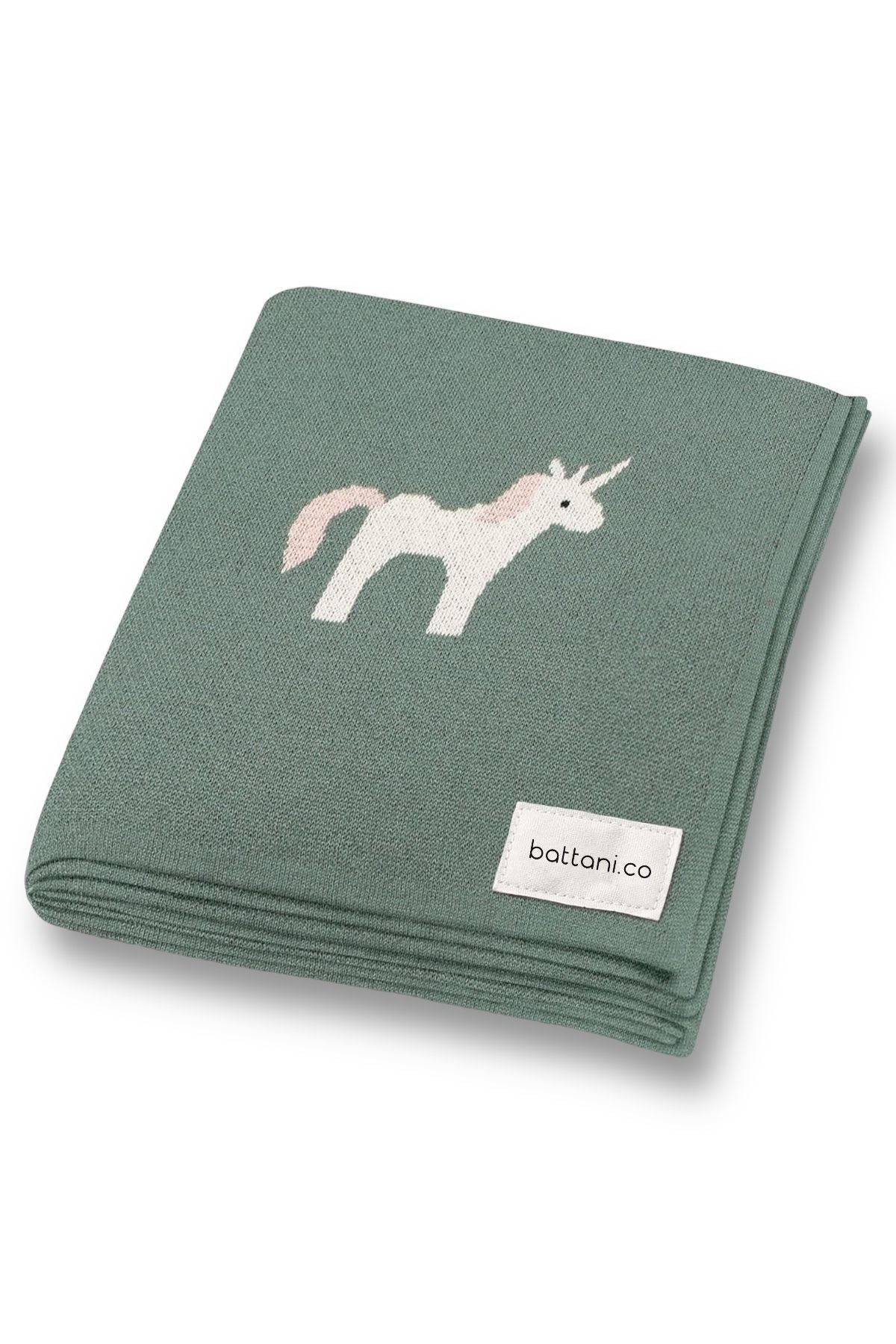 Kız Ve Erkek Bebek Için Triko Örgü Bebek Battaniyesi 85cm X85cm Unicorn Yeşil - battani.co