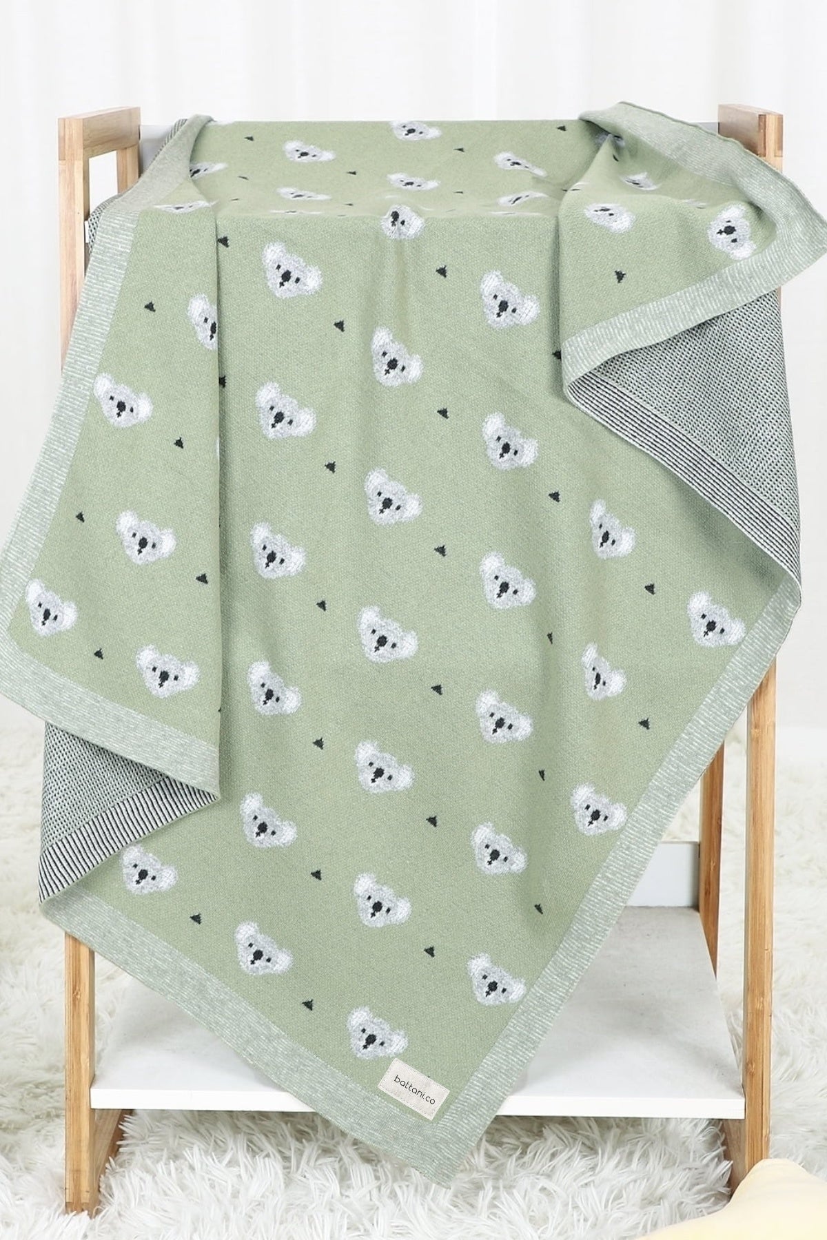 Kız Ve Erkek Bebek Için Triko Örgü Bebek Battaniyesi Mint Koala 90cm X110cm - battani.co