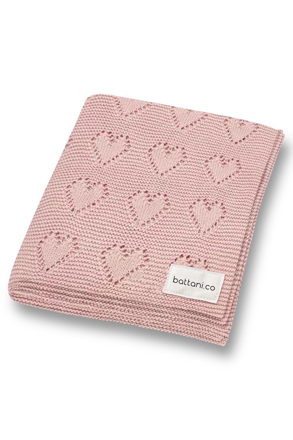 Kız Ve Erkek Bebek Için Triko Örgü Bebek Battaniyesi 90cm X110cm Basic Kalpler Pembe - battani.co