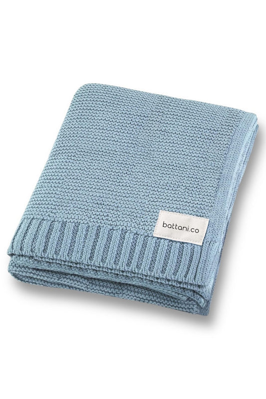 Kız Ve Erkek Bebek Için Triko Örgü Bebek Battaniyesi 90cm X110cm Basics Bebe Mavi - battani.co