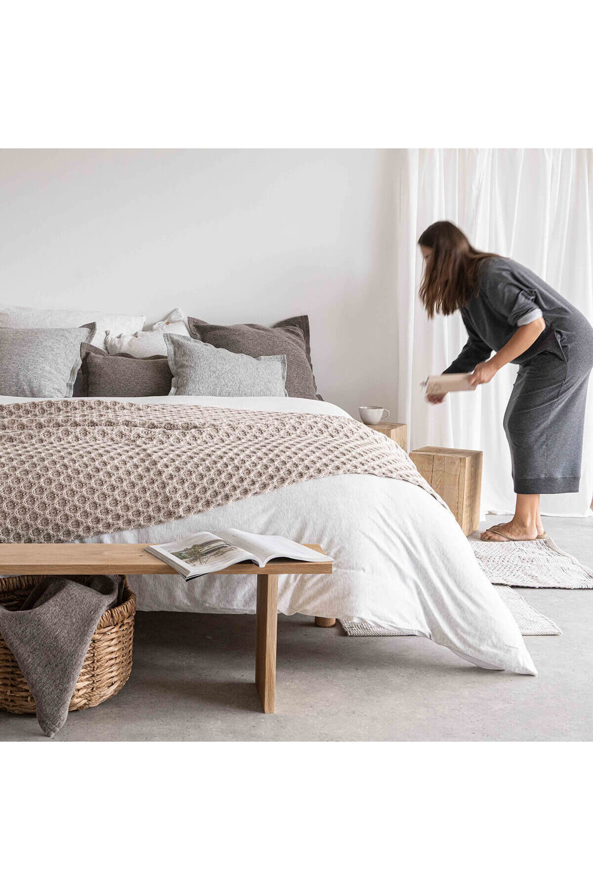 Home Kalın Örgü Battaniye Sofa & Yatak Üstü Dekoratif Battaniye 130cm x 170cm Bej - battani.co