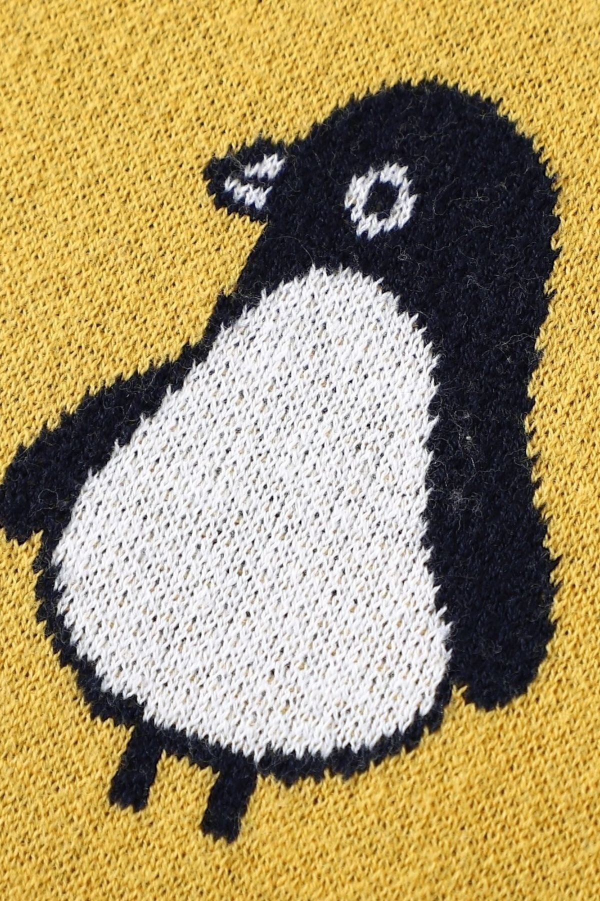 Kız Ve Erkek Bebek Için Triko Örgü Bebek Battaniyesi Sarı Penguen 90cm X110cm - battani.co