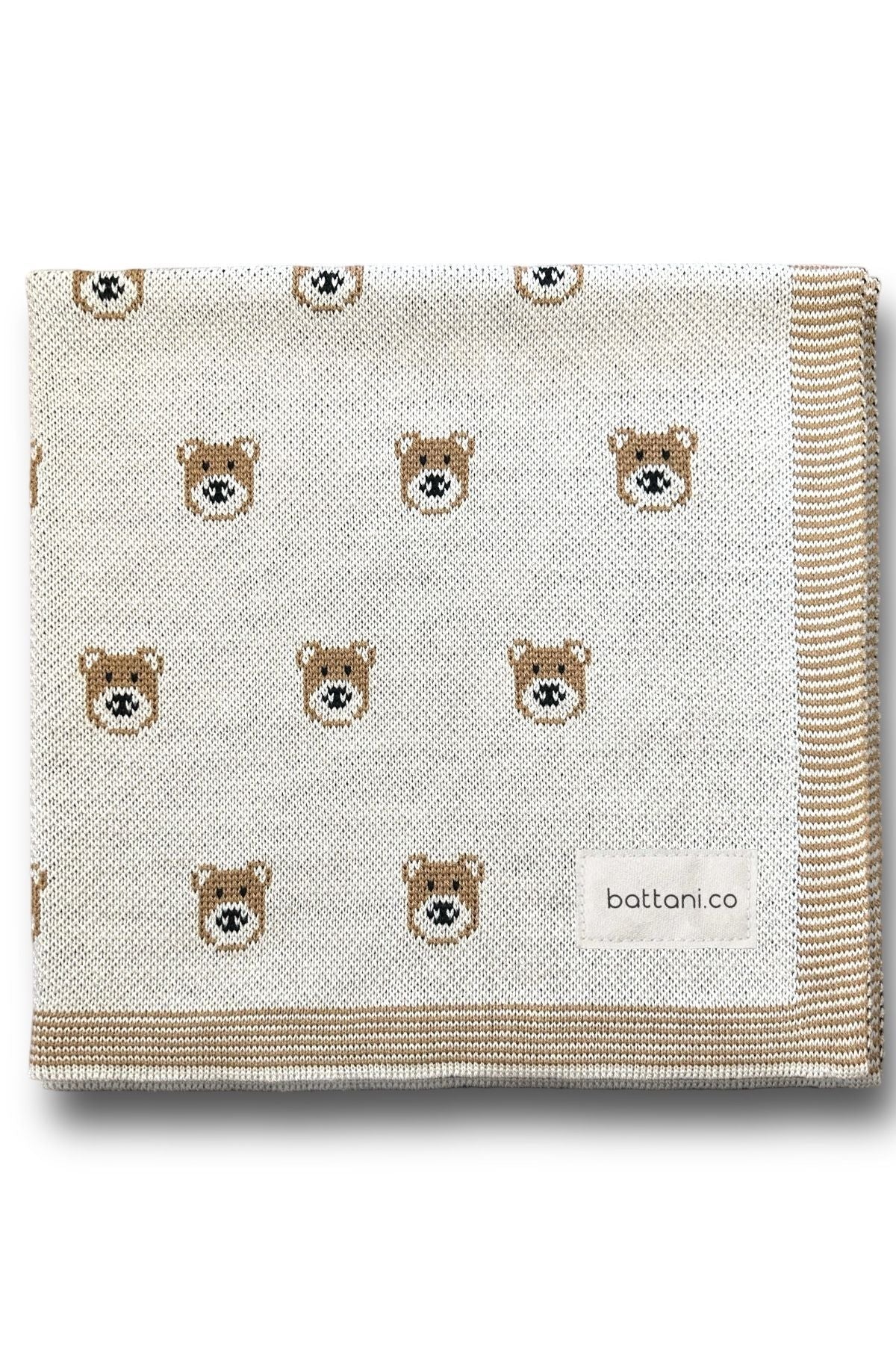 Triko Örgü Bebek Battaniyesi Tedi Ayıcıklı 85x85 Cm Bej - battani.co