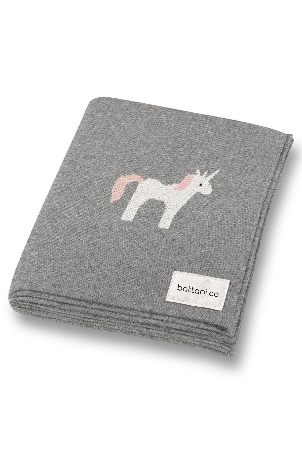 Kız Ve Erkek Bebek Için Triko Örgü Bebek Battaniyesi 85cm X85cm Unicorn Gri - battani.co