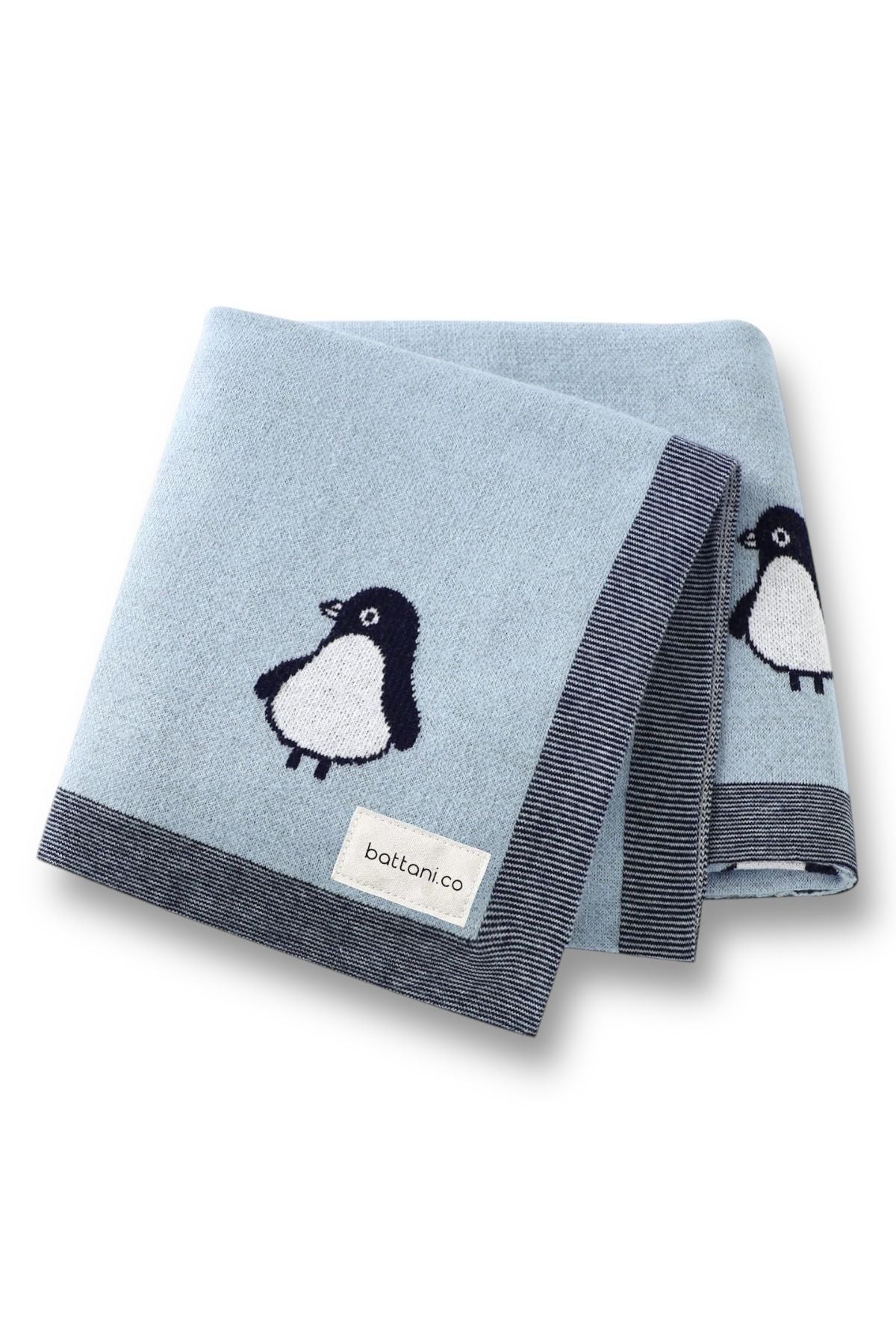 Kız Ve Erkek Bebek Için Triko Örgü Bebek Battaniyesi 85cm X85cm Açık Mavi Penguş - battani.co