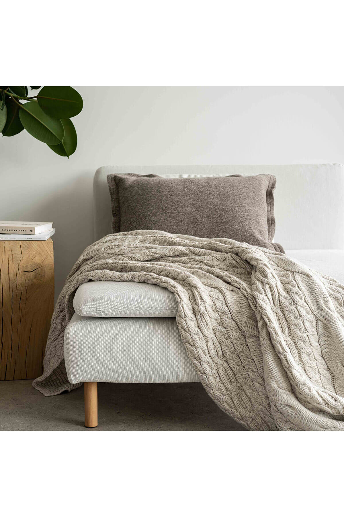 Home Kalın Örgü Battaniye Sofa & Yatak Üstü Dekoratif Battaniye 130cm x 170cm Bej - battani.co