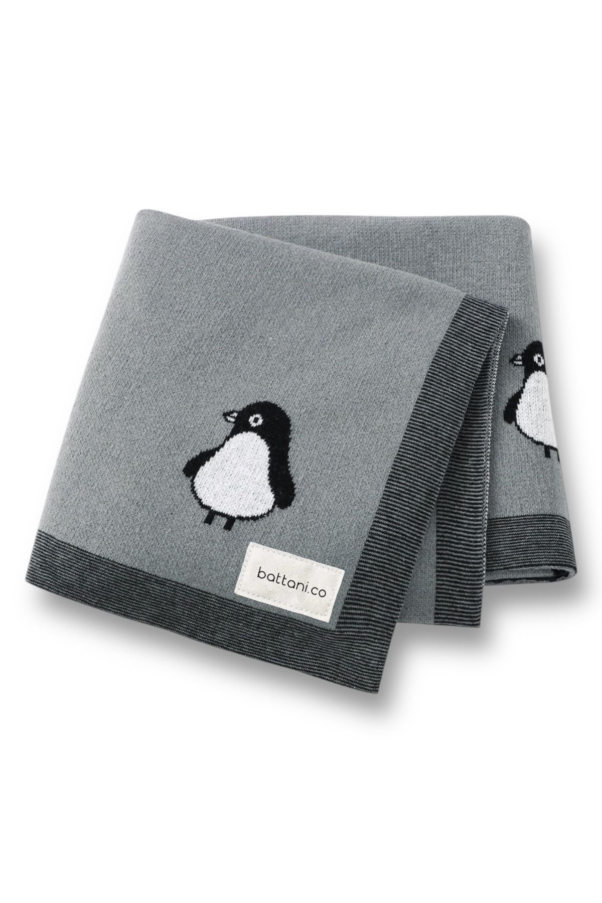 Kız Ve Erkek Bebek Için Triko Örgü Bebek Battaniyesi 85cm X85cm Gri Penguş - battani.co