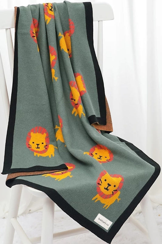 Kız Ve Erkek Bebek Için Triko Örgü Bebek Battaniyesi 85cm X85cm Yeşil Aslancık - battani.co