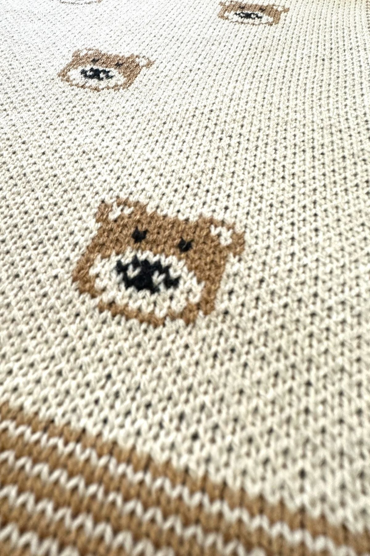 Triko Örgü Bebek Battaniyesi Tedi Ayıcıklı 85x85 Cm Bej - battani.co