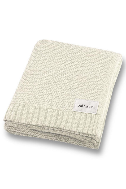 Kız Ve Erkek Bebek Için Triko Örgü Bebek Battaniyesi 90cm X110cm Basics Ekru - battani.co