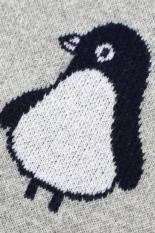 Kız Ve Erkek Bebek Için Triko Örgü Bebek Battaniyesi 85cm X85cm Açık Gri Penguş - battani.co