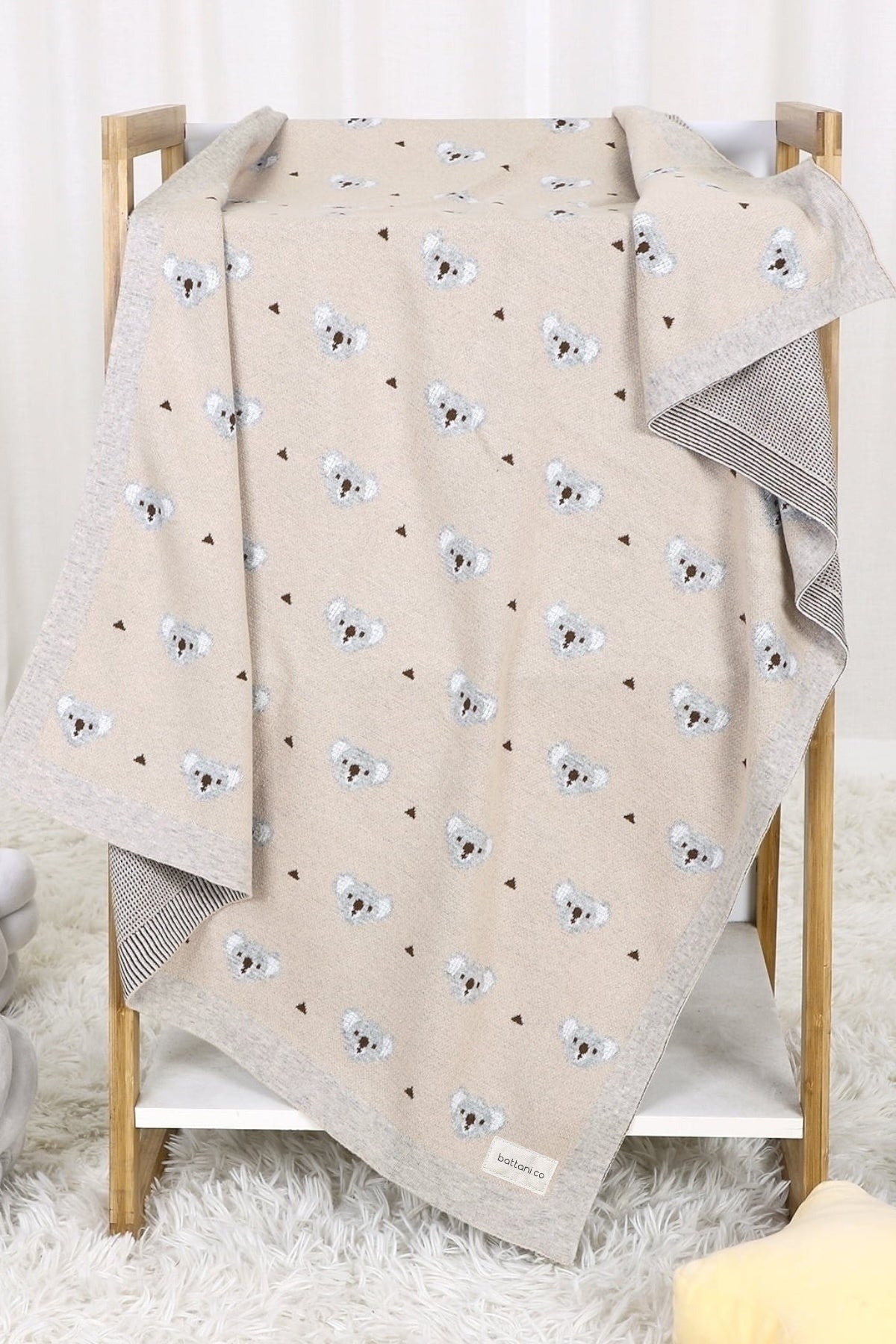 Kız Ve Erkek Bebek Için Triko Örgü Bebek Battaniyesi Bej Koala 90cm X110cm - battani.co