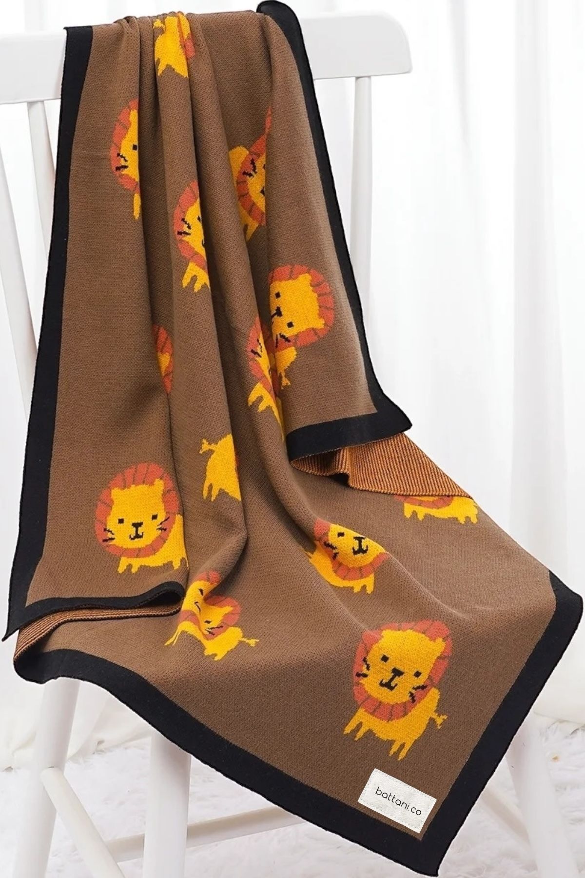 Kız Ve Erkek Bebek Için Triko Örgü Bebek Battaniyesi 85cm X85cm Kahve Aslancık - battani.co