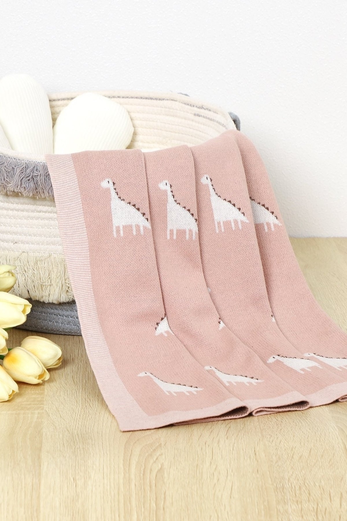 Kız Ve Erkek Bebek Için Triko Örgü Bebek Battaniyesi 85cm X85cm Pembe Dino - battani.co