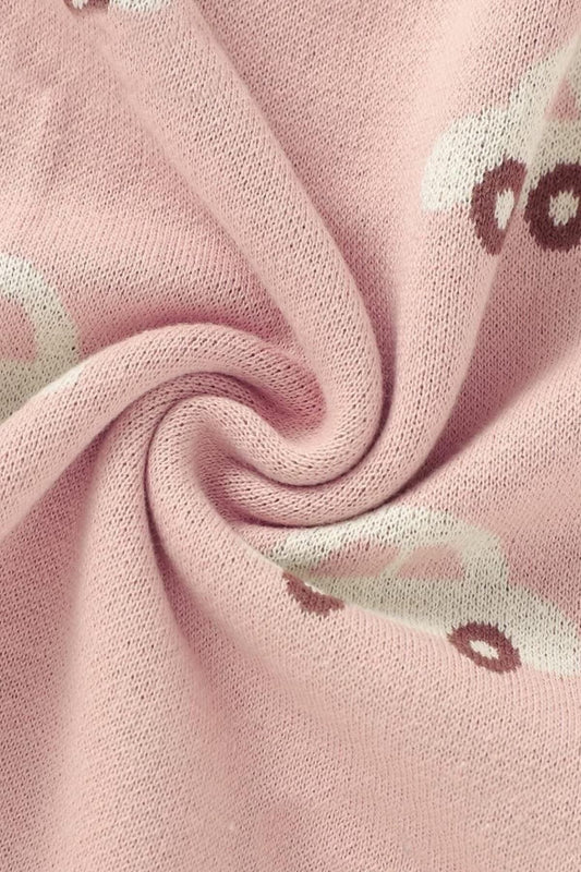 Kız Ve Erkek Bebek Için Desenli Triko Örgü Bebek Battaniyesi 90cm X110cm Araba Rüyası Pembe - battani.co
