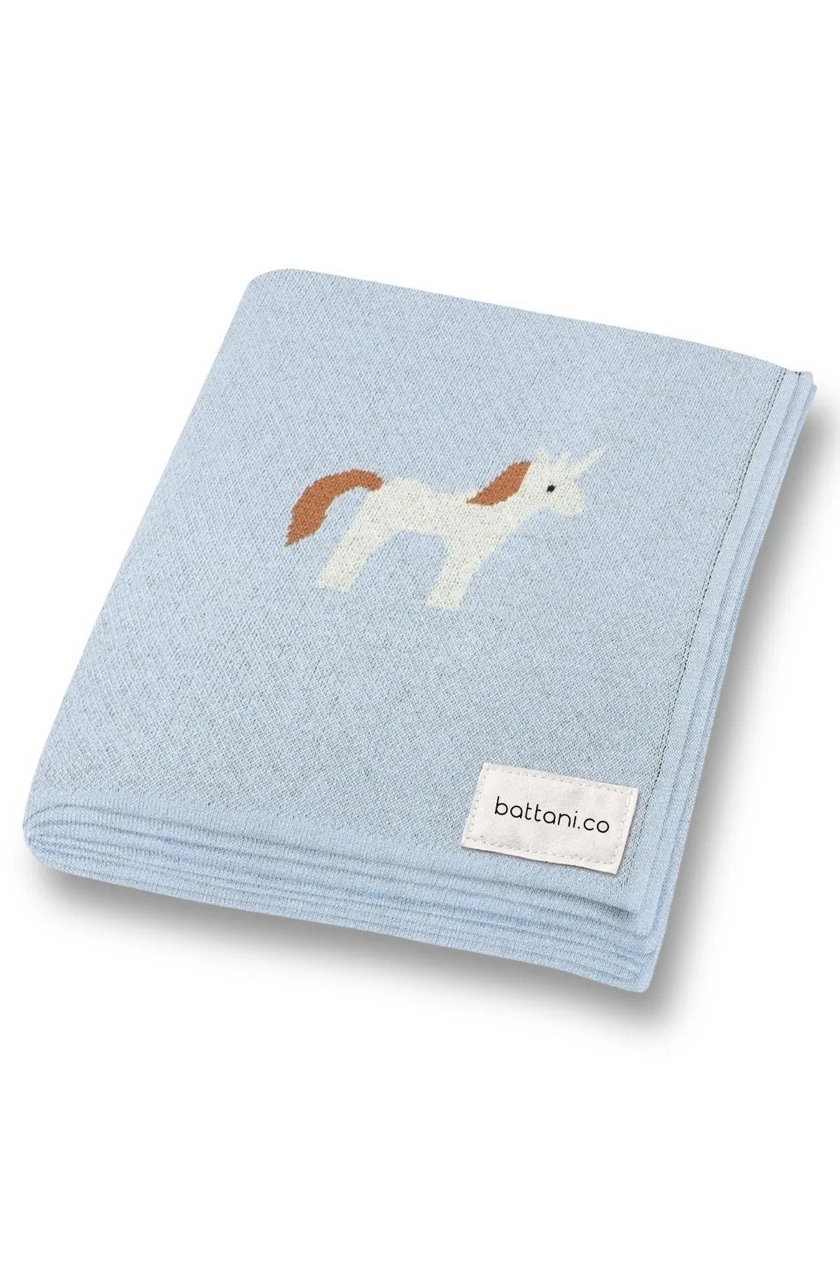 Kız Ve Erkek Bebek Için Triko Örgü Bebek Battaniyesi 90cm X110cm Unicorn Mavi - battani.co