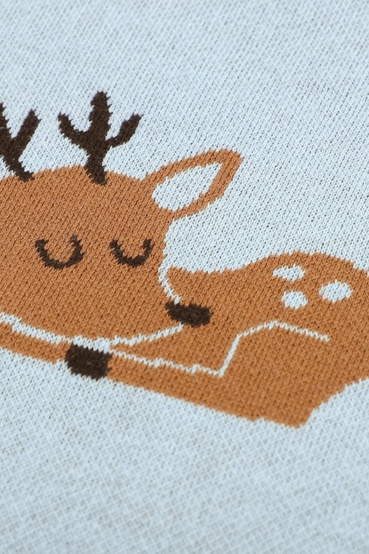 Kız Ve Erkek Bebek Için Triko Örgü Bebek Battaniyesi Mavi Geyik 90cm X110cm - battani.co