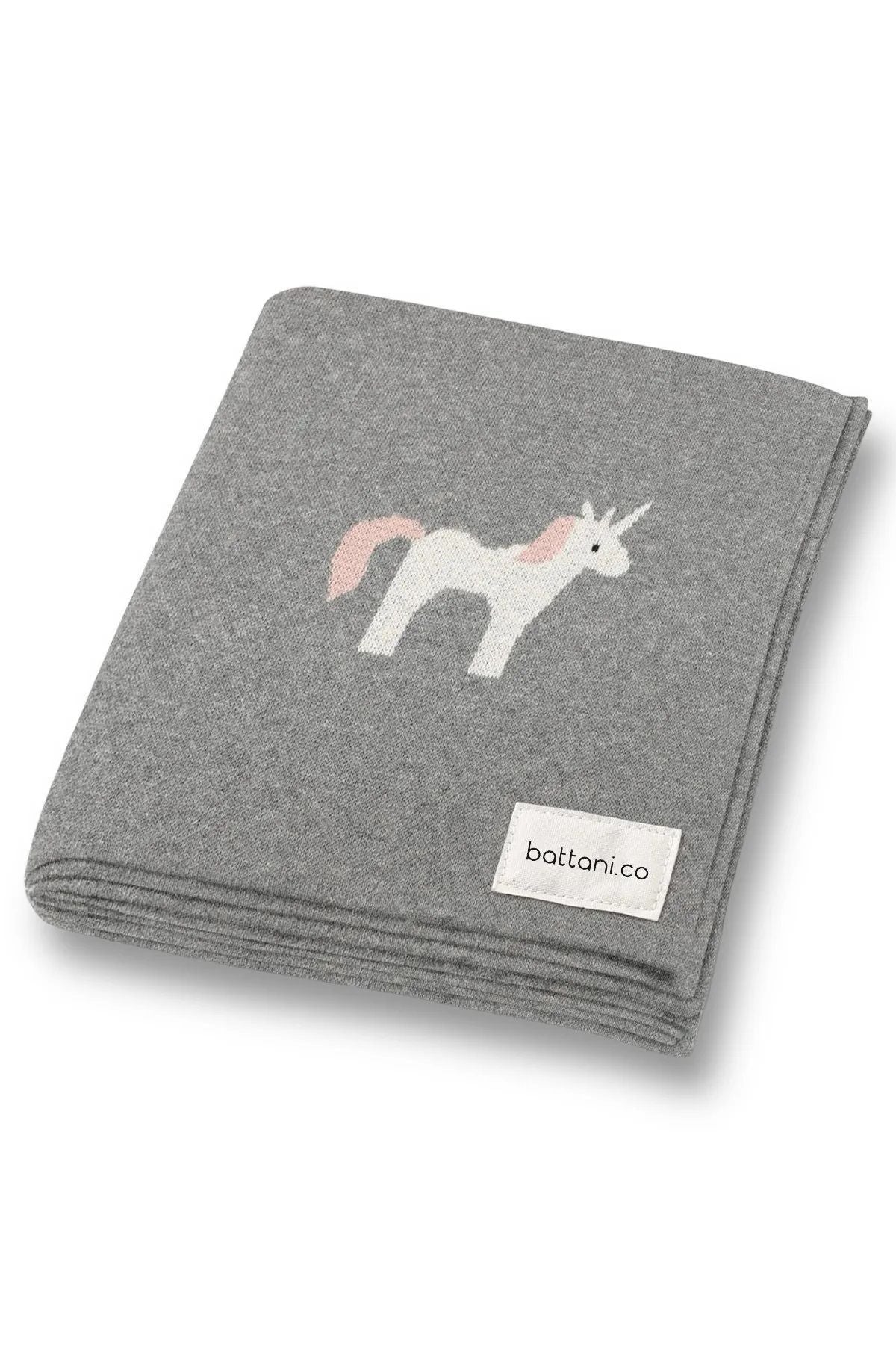 Kız Ve Erkek Bebek Için Triko Örgü Bebek Battaniyesi 90cm X110cm Unicorn Gri - battani.co