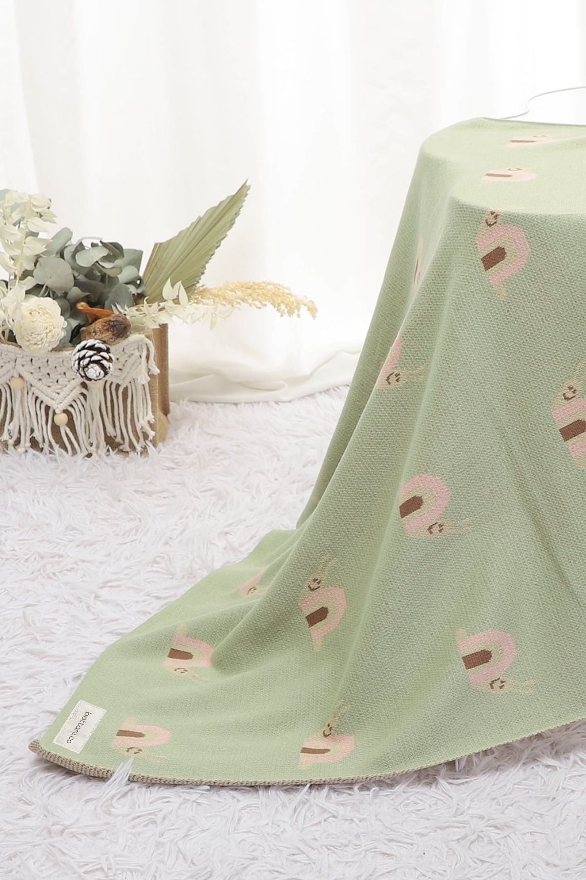 Kız Ve Erkek Bebek Için Triko Örgü Bebek Battaniyesi Mint Salyangoz 85cm X85cm - battani.co