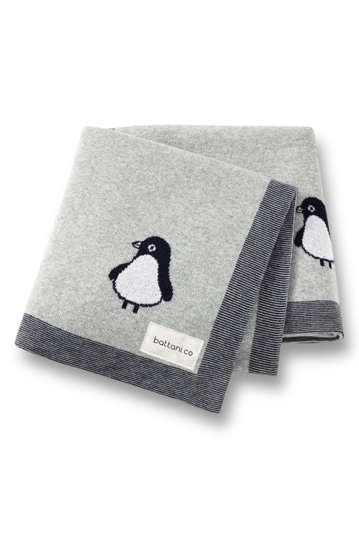 Kız Ve Erkek Bebek Için Triko Örgü Bebek Battaniyesi 85cm X85cm Açık Gri Penguş - battani.co