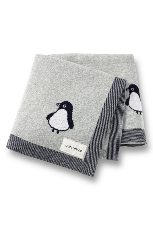 Kız Ve Erkek Bebek Için Triko Örgü Bebek Battaniyesi 85cm X85cm Açık Gri Penguş - battani.co