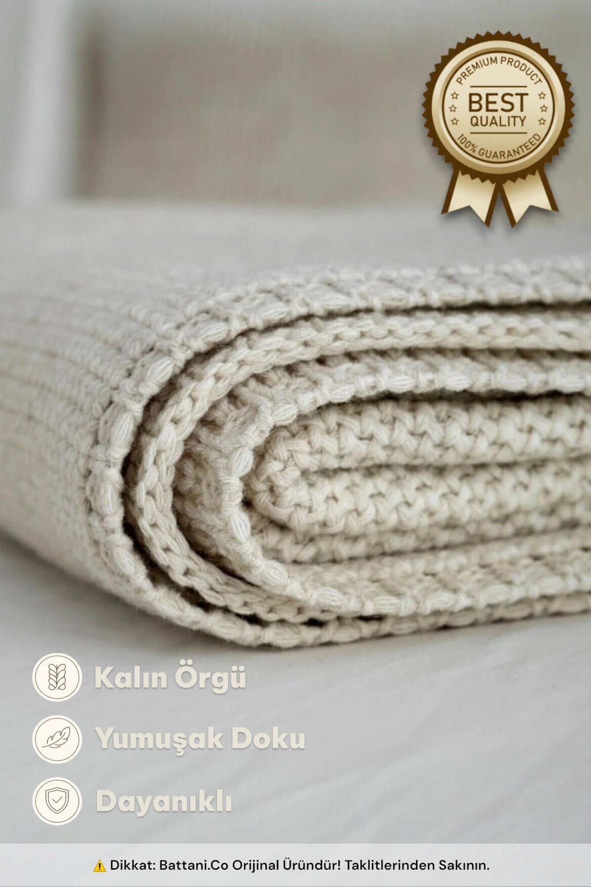 Home Premium Örgü Triko Bej Koltuk Yatak TV Battaniyesi 130x170 cm Bej - battani.co