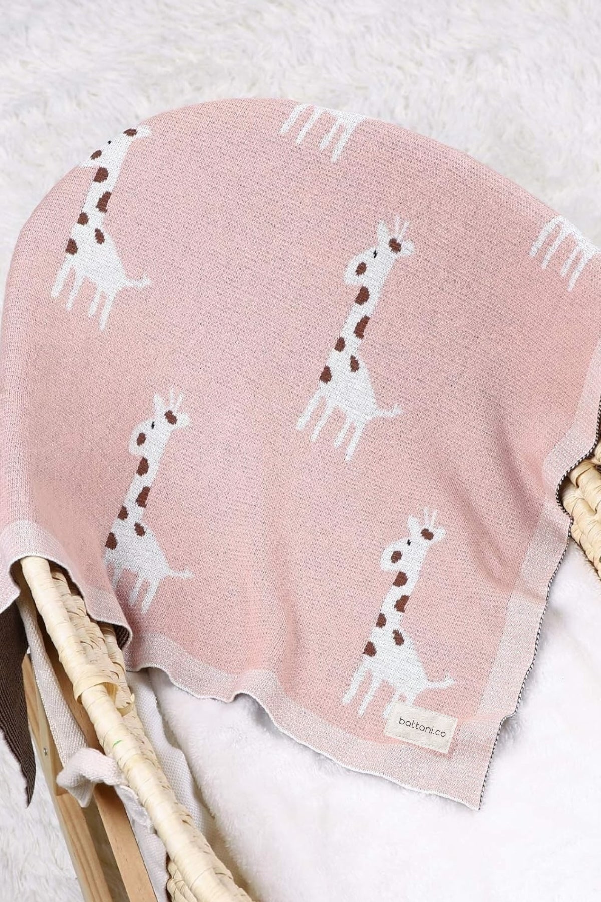 Kız Ve Erkek Bebek Için Triko Örgü Bebek Battaniyesi Pembe Zürafa 90cm X110cm - battani.co