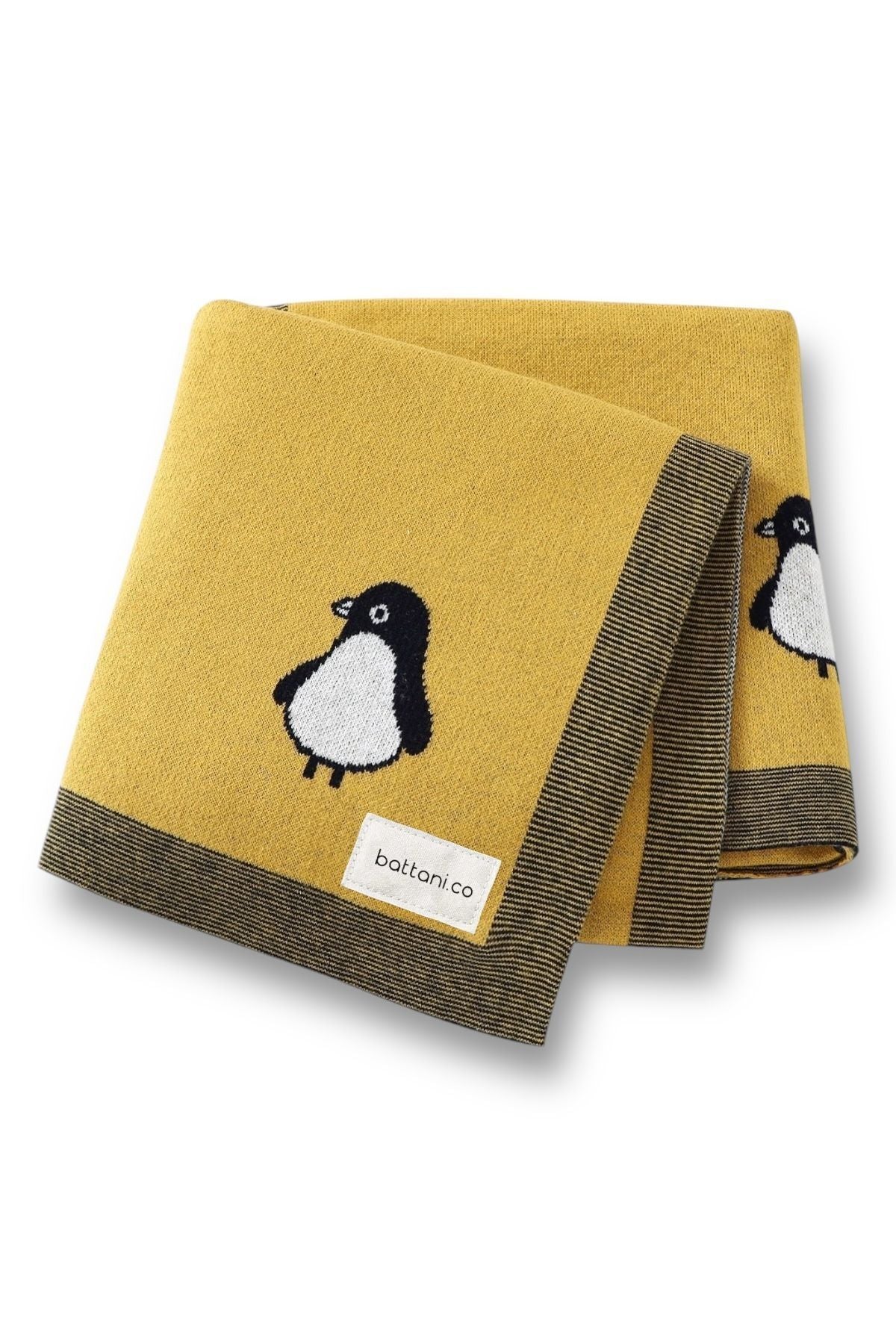 Kız Ve Erkek Bebek Için Triko Örgü Bebek Battaniyesi Sarı Penguen 90cm X110cm - battani.co