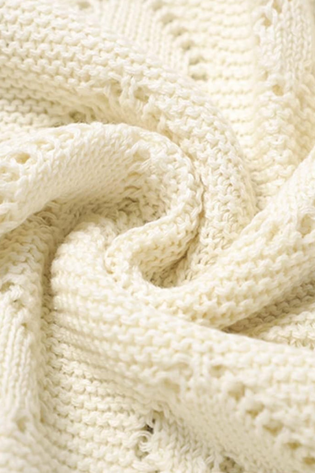 Kız Ve Erkek Bebek Için Triko Örgü Bebek Battaniyesi 85cm X85cm Basic Kalpler Ekru - battani.co