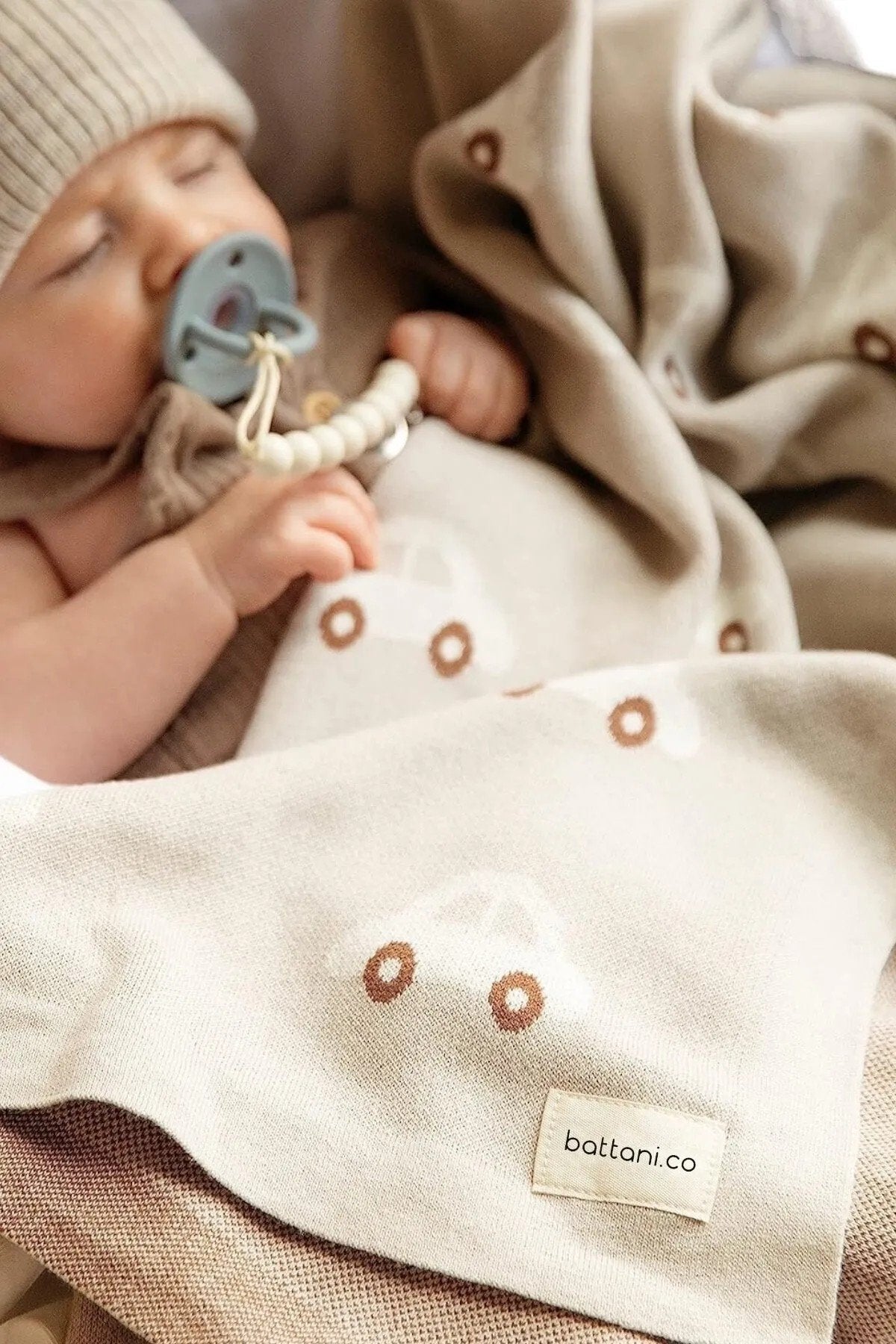 Kız Ve Erkek Bebek Için Örgü Bebek Battaniyesi Araba Rüyası Krem - battani.co